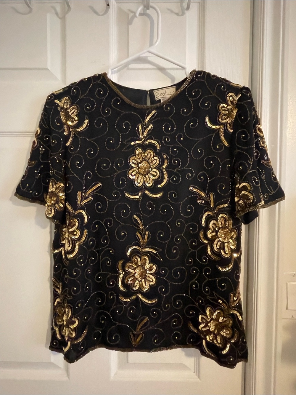 Vintage Black & Golden Beaded Silk Top Size M